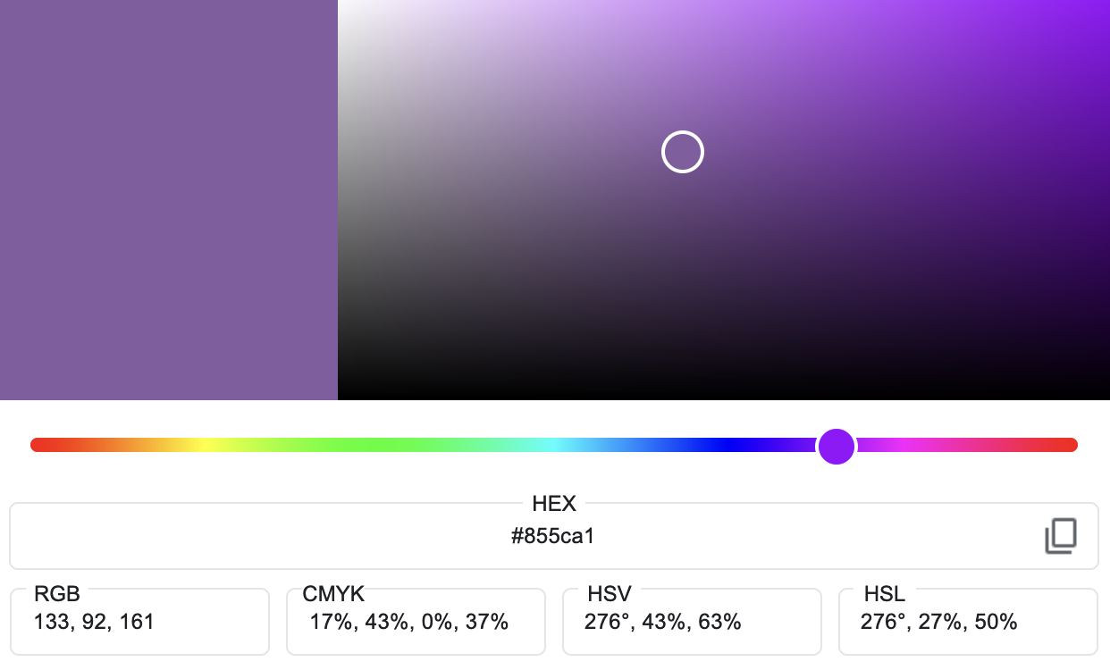 The Google colour picker, with a purple colour selected