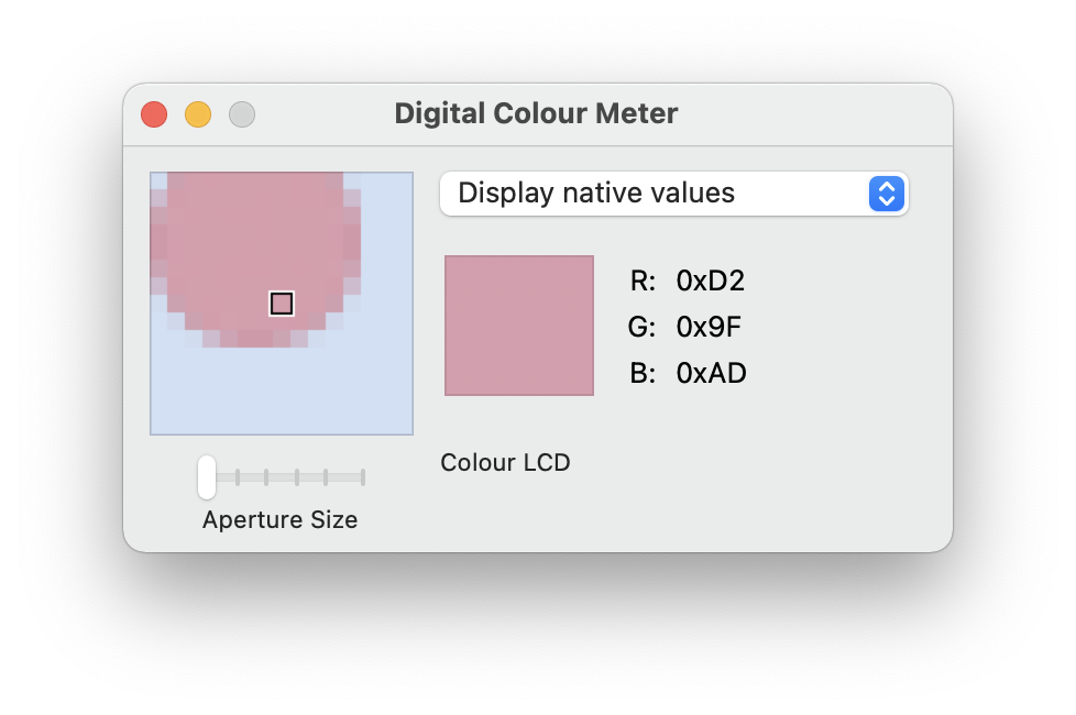 Screenshot of the Digital Colour Meter
