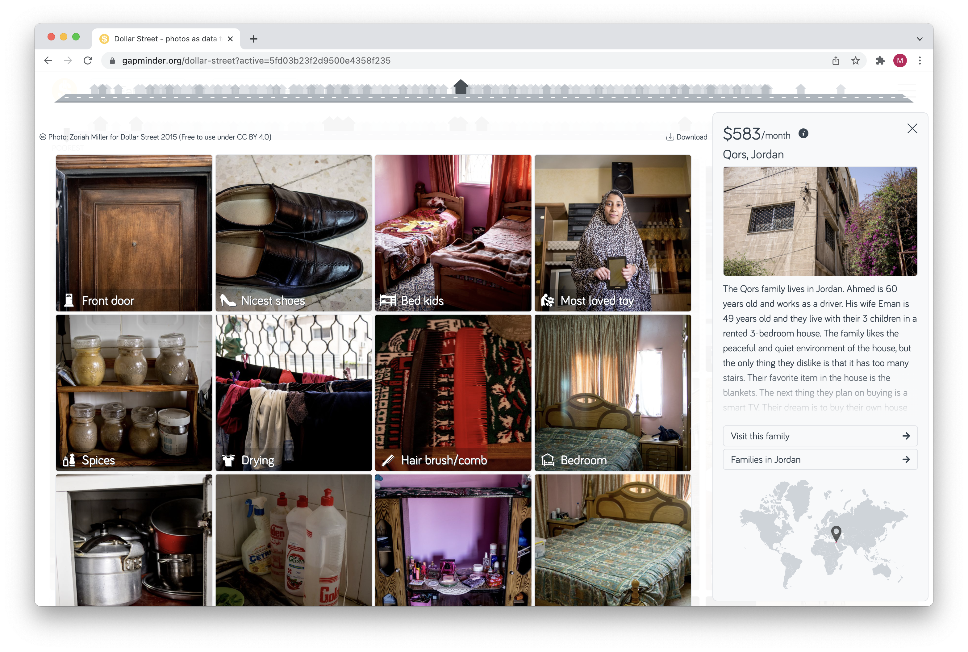 A web browser showing the pictures of the inside of the home of a family in Jordann