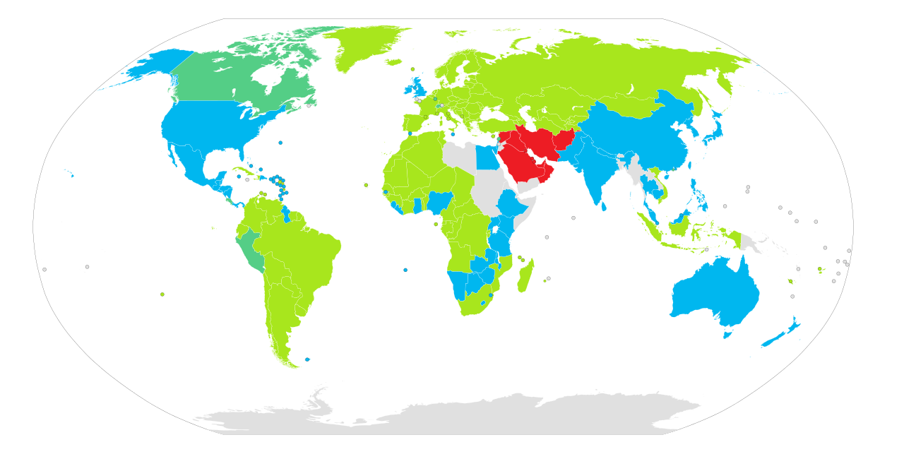 A world map showing what decimal sign is used where