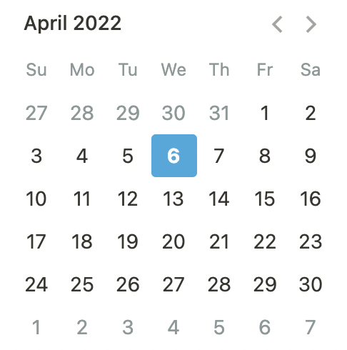 A datepicker set to April 6 2022