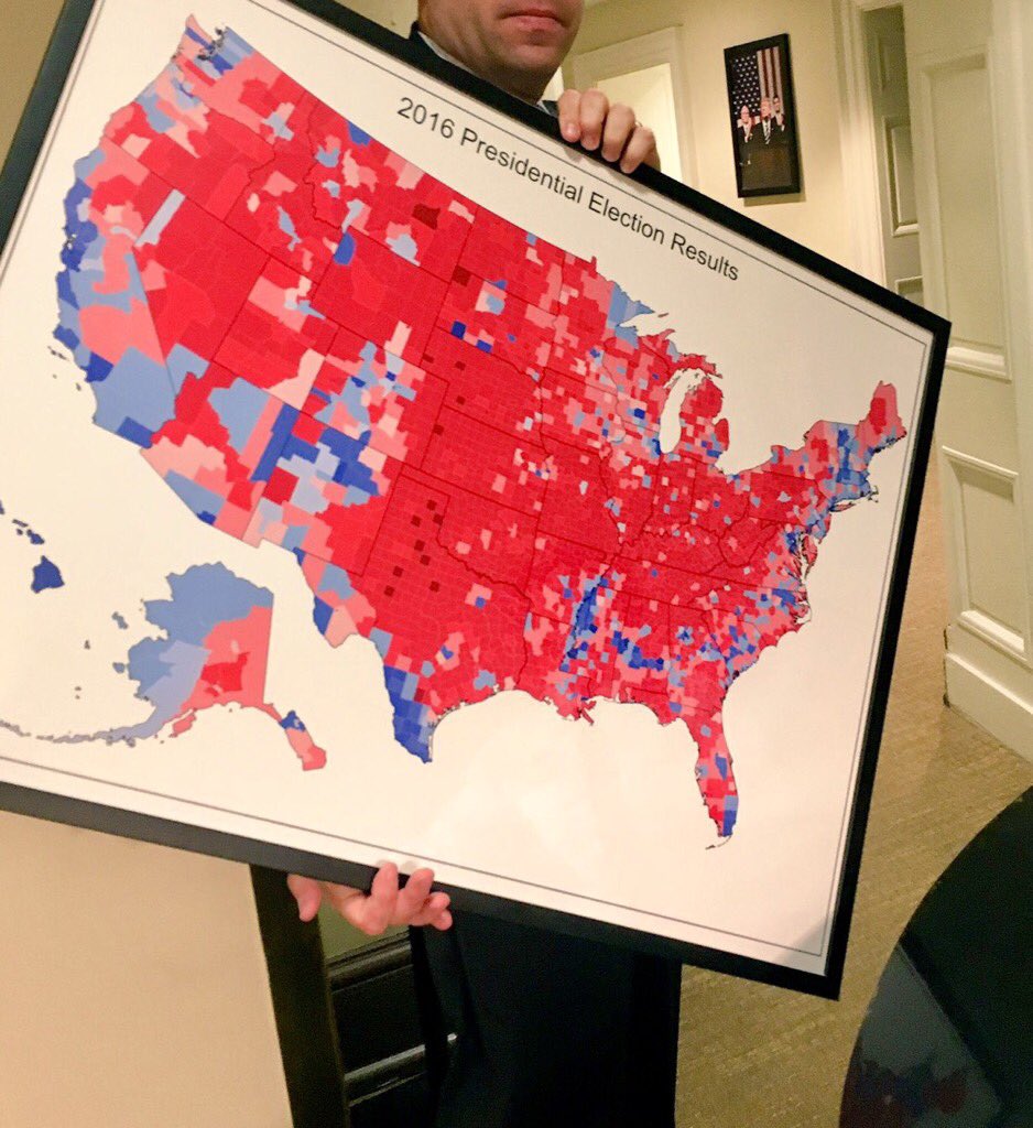 A choropleth map in blue and red titled '2016' Presidential Election Results