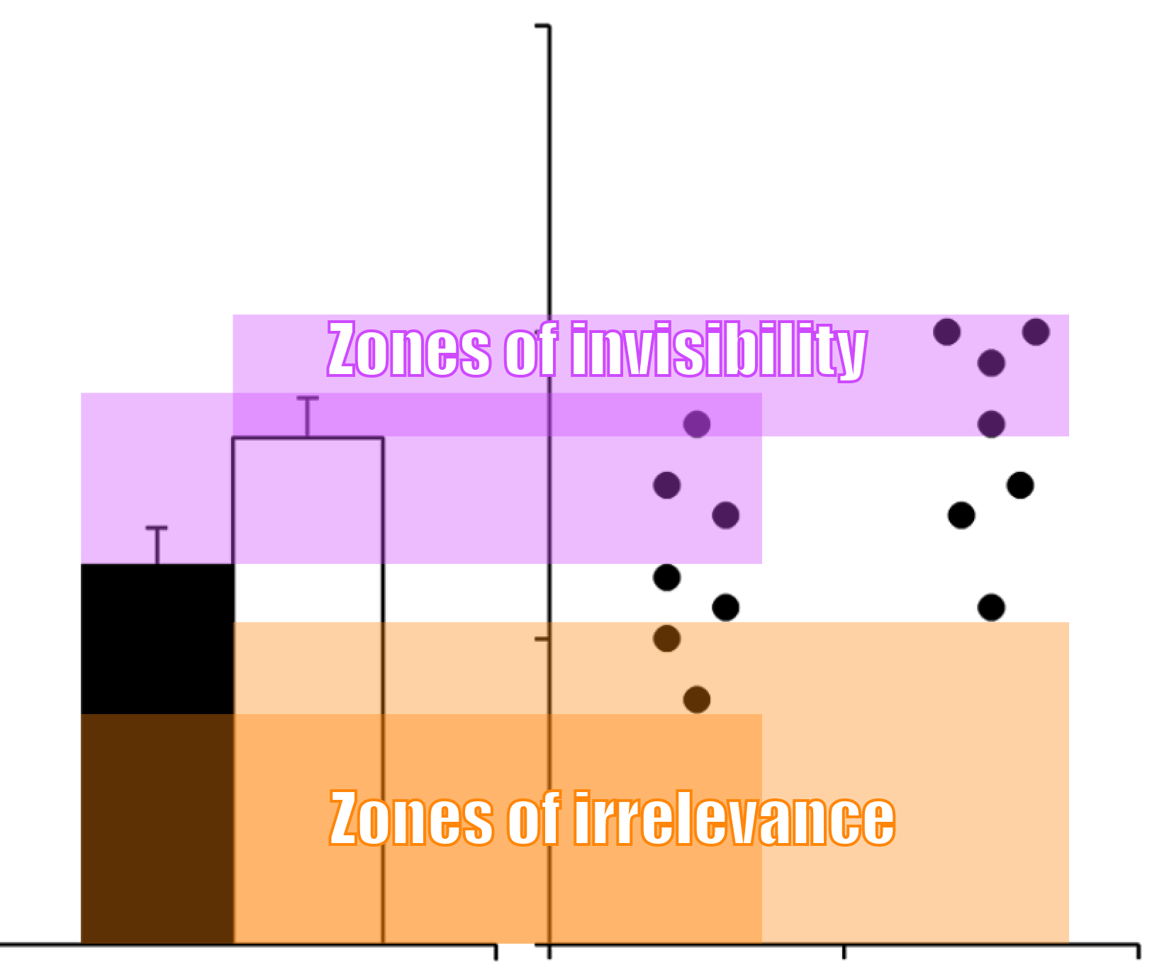 The same graphic as above, but with labels added for the 'Zones of invisibility' and the 'Zones of irrelevance'