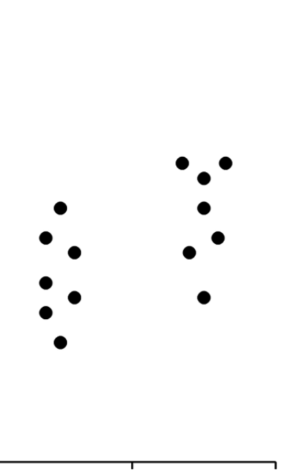 2 groups of dots representing the distribution in 2 small data sets