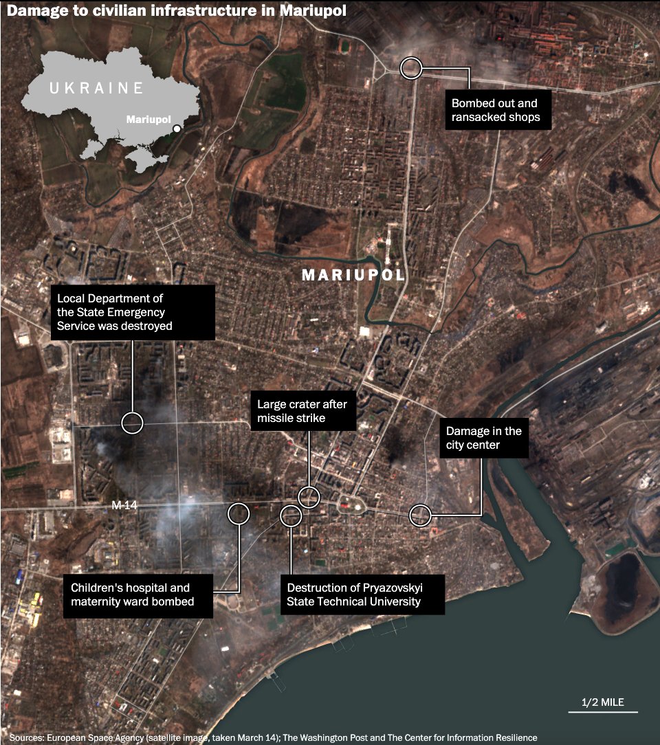 An annotated satellite image of the Ukraine city of Mariupol