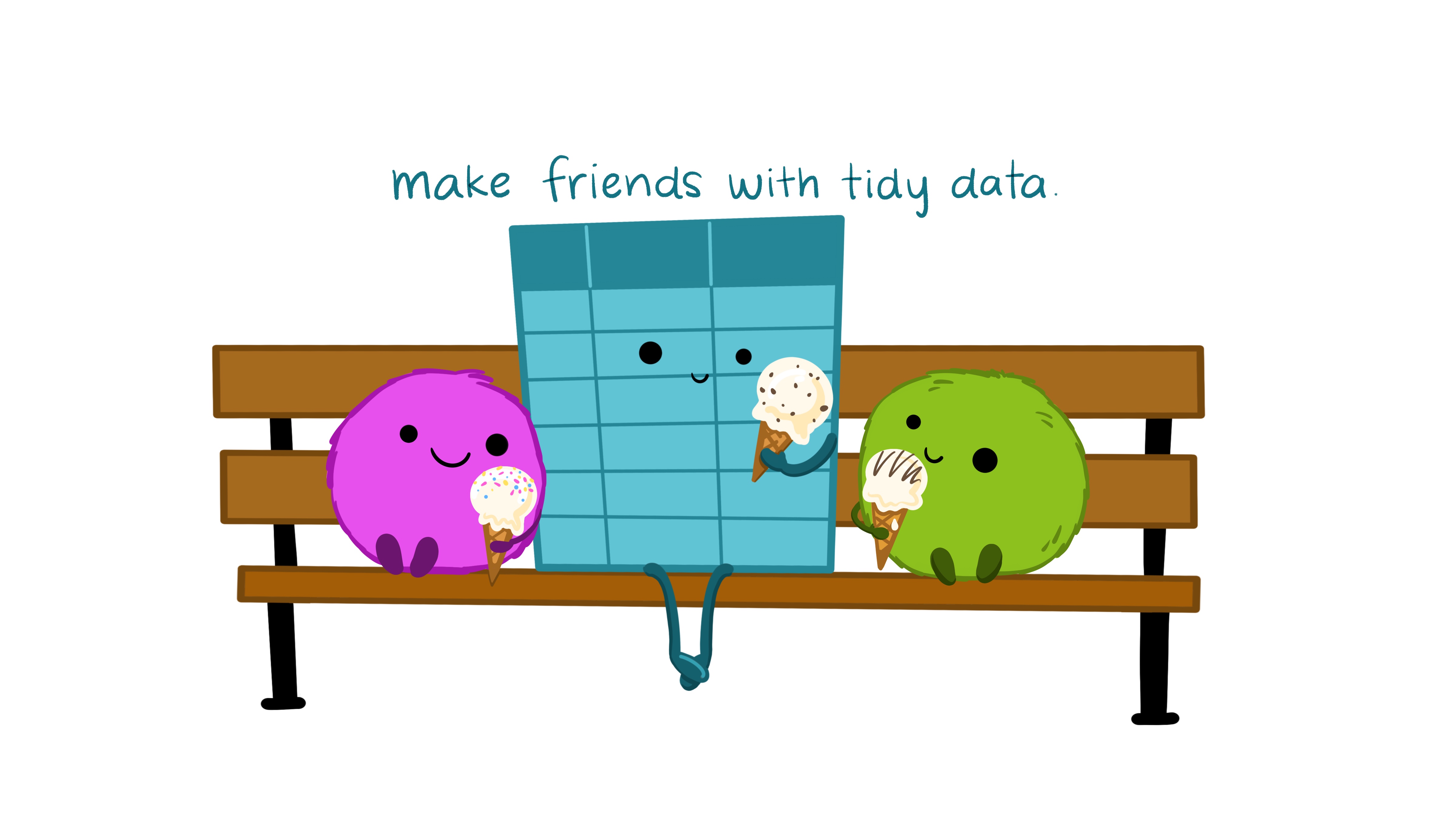 A comic of 2 fluffy creatures licking an ice cream side by side with a cute data table