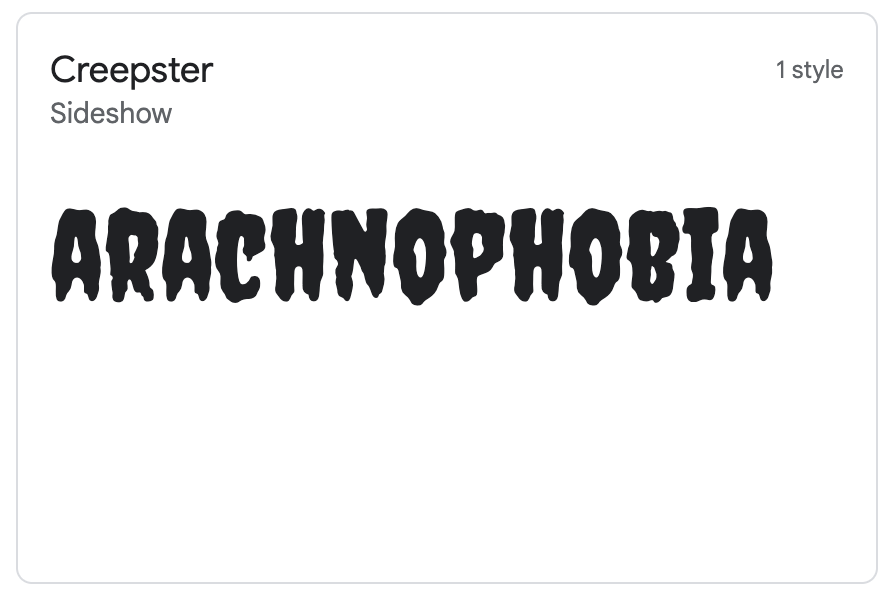The word ARACHNOPHOBIA in the Creepster font