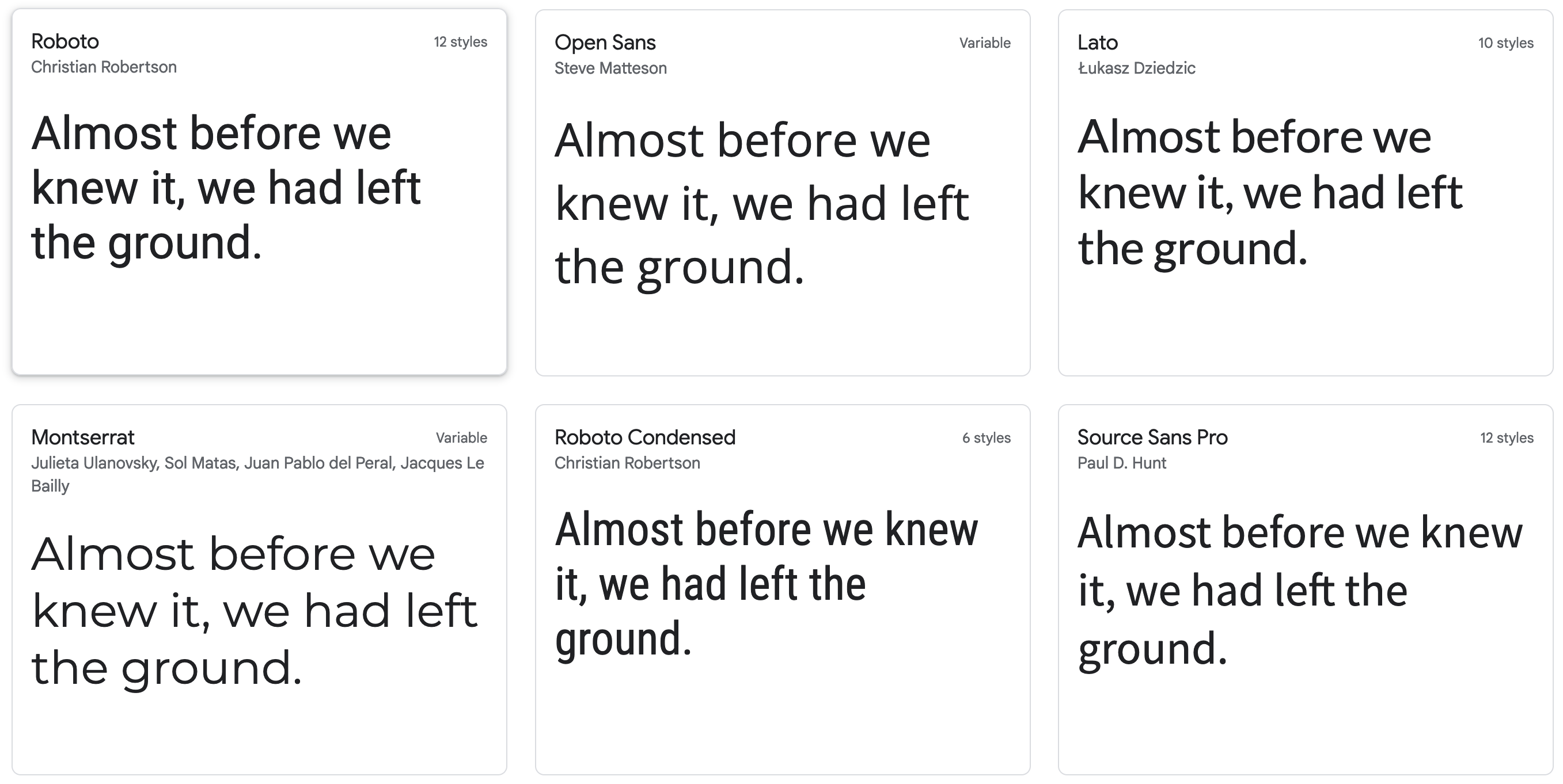 6 non-serif fonts from Google Fonts