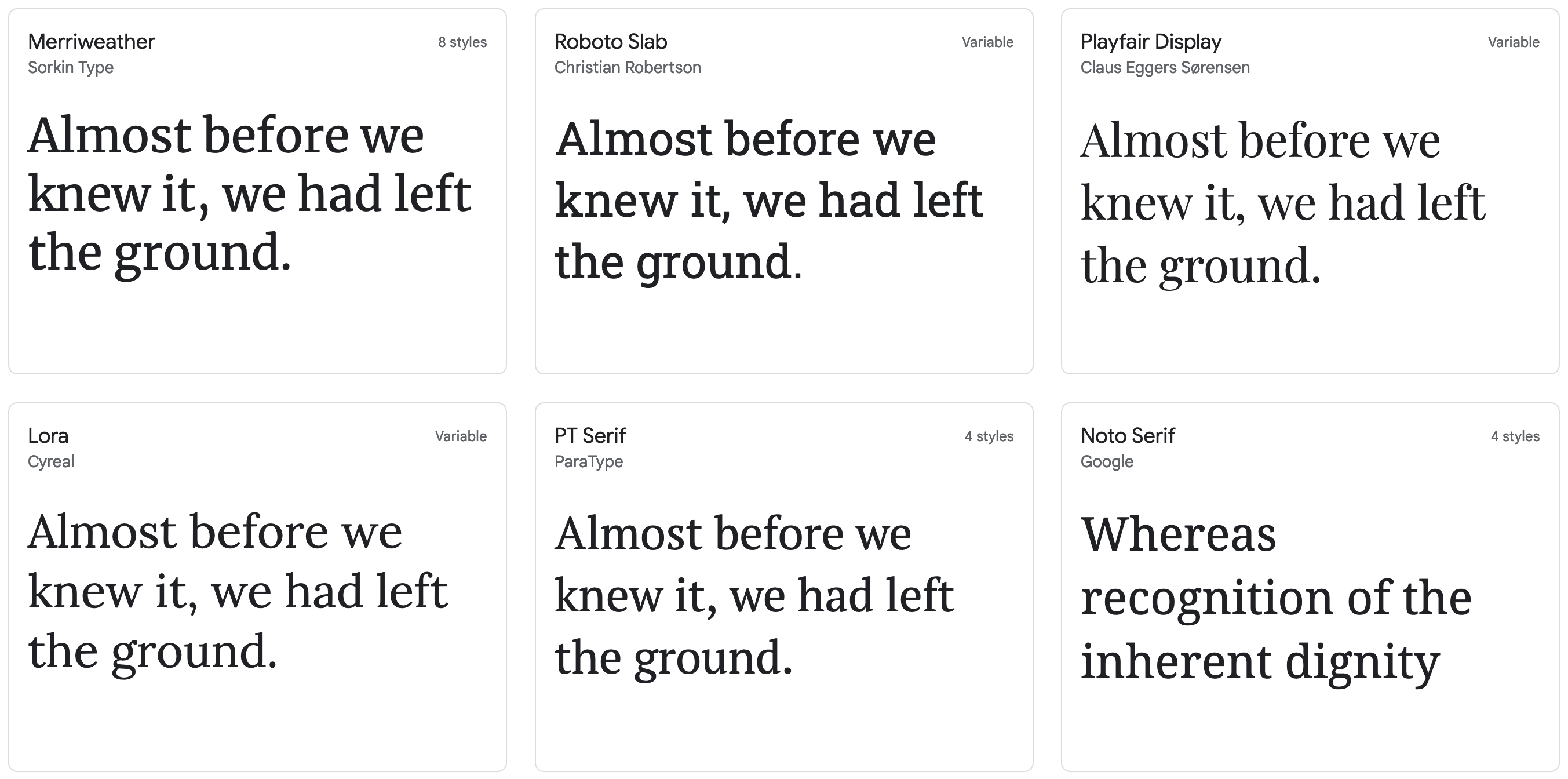 6 serif fonts from Google Fonts