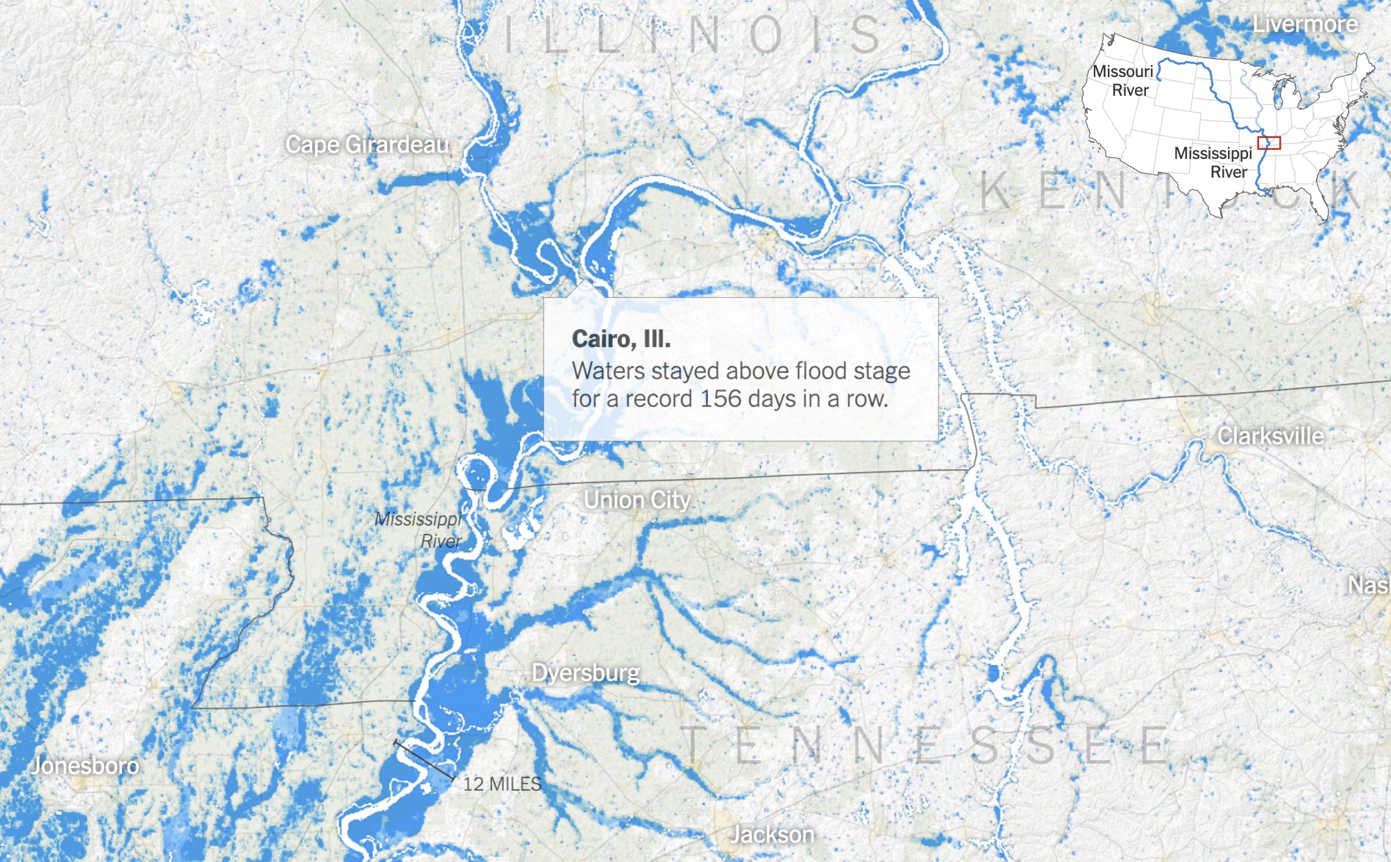 Screenshot of maps showing flooded areas in the US