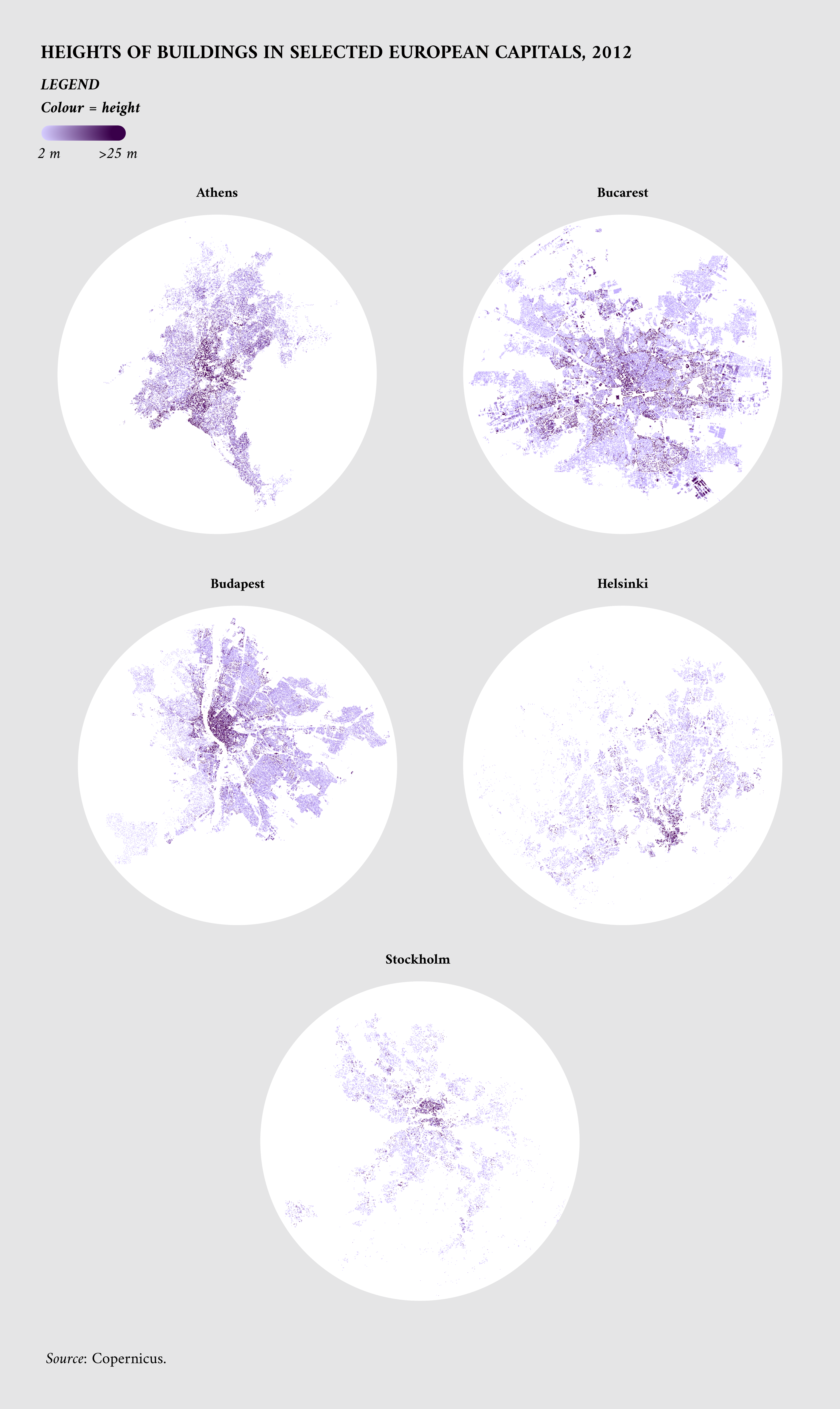 Heights of buildings in selected European capitals, 2012