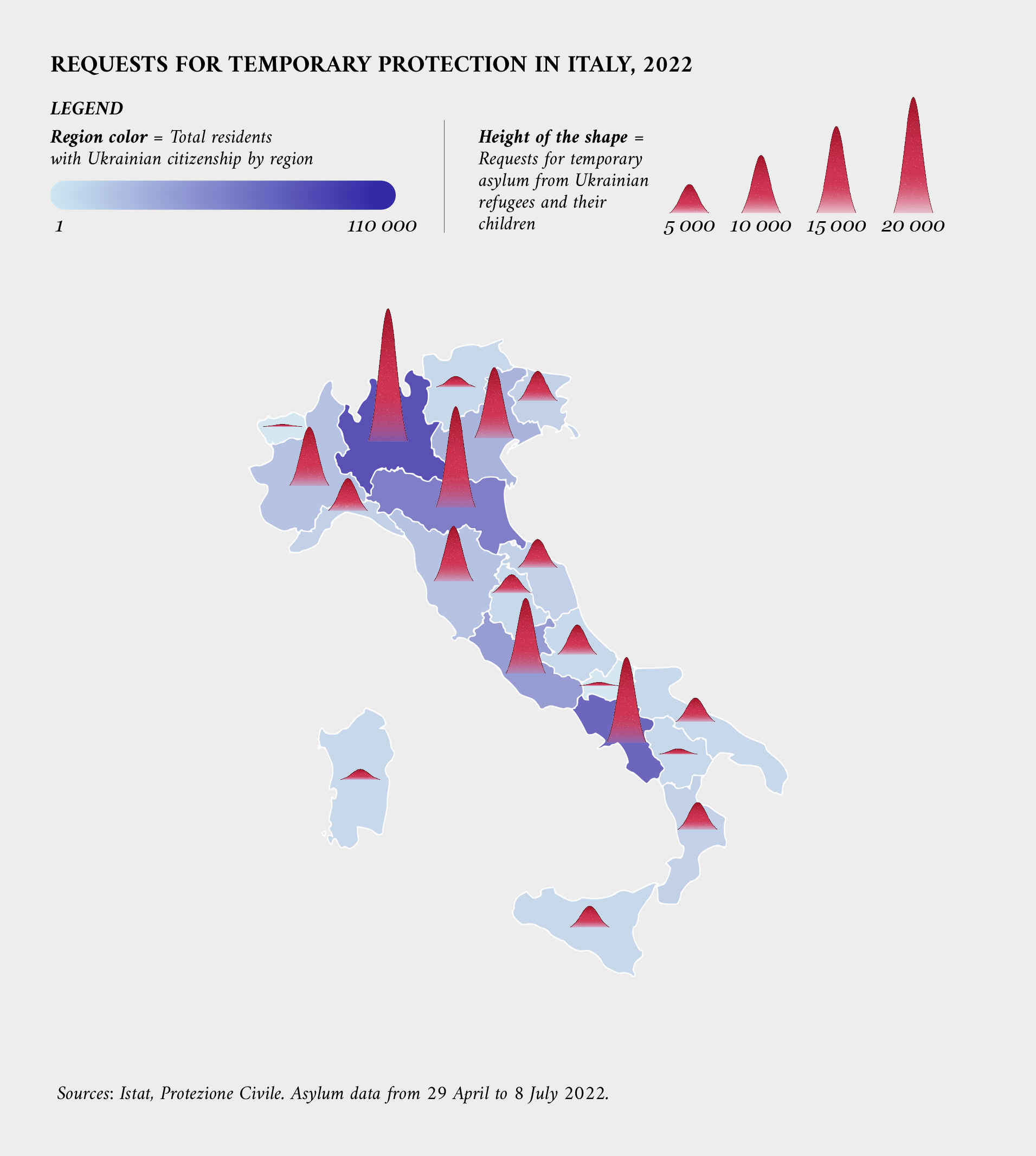 Data visualisation: Requests for temporary protection in Italy, 2022.