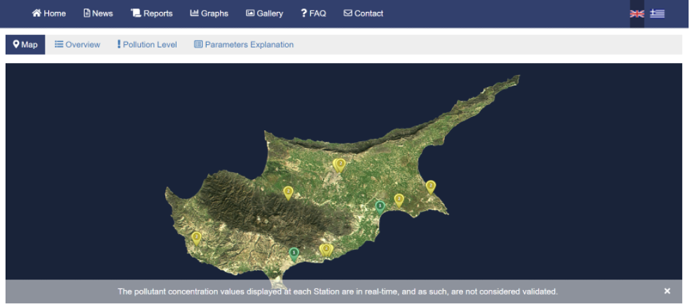 Snapshot of the Air Quality in Cyprus website