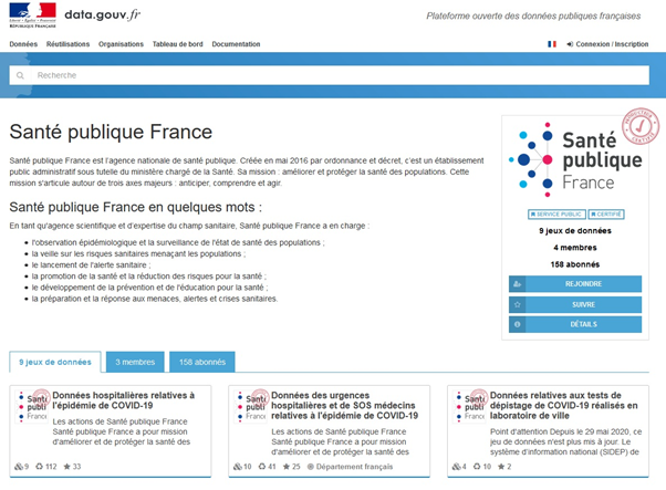 Santé Publique France organisation’s page on data.gouv.fr