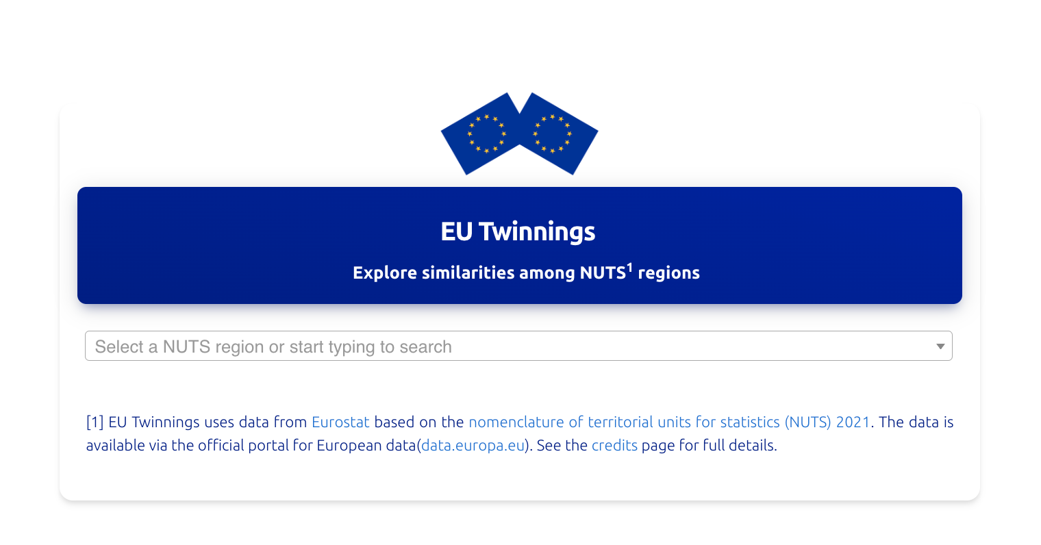 Screenshot of the landing page in the EU Twinnings application